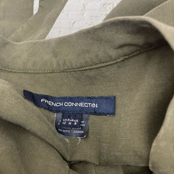 French Connection Olive Tencel Jumpsuit 8 Wrap Tie Military Casual - Picture 13 of 16